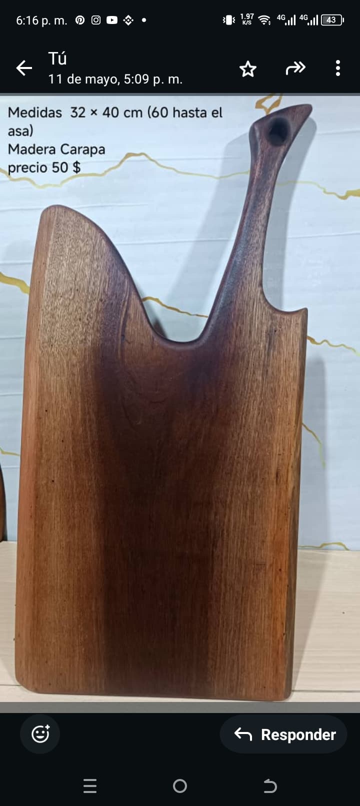Tabla Carapa con asa