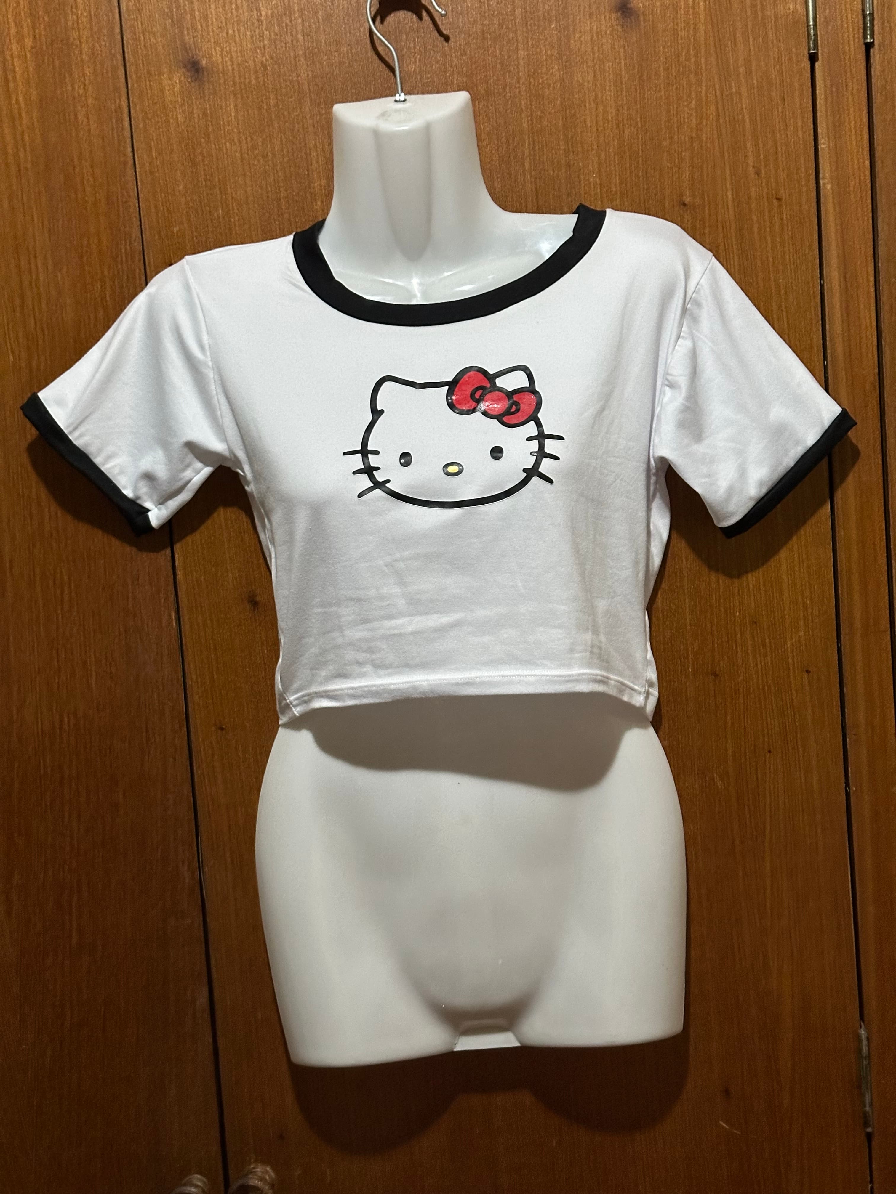 Croptop Hello Kitty Blanco Cuello Negro